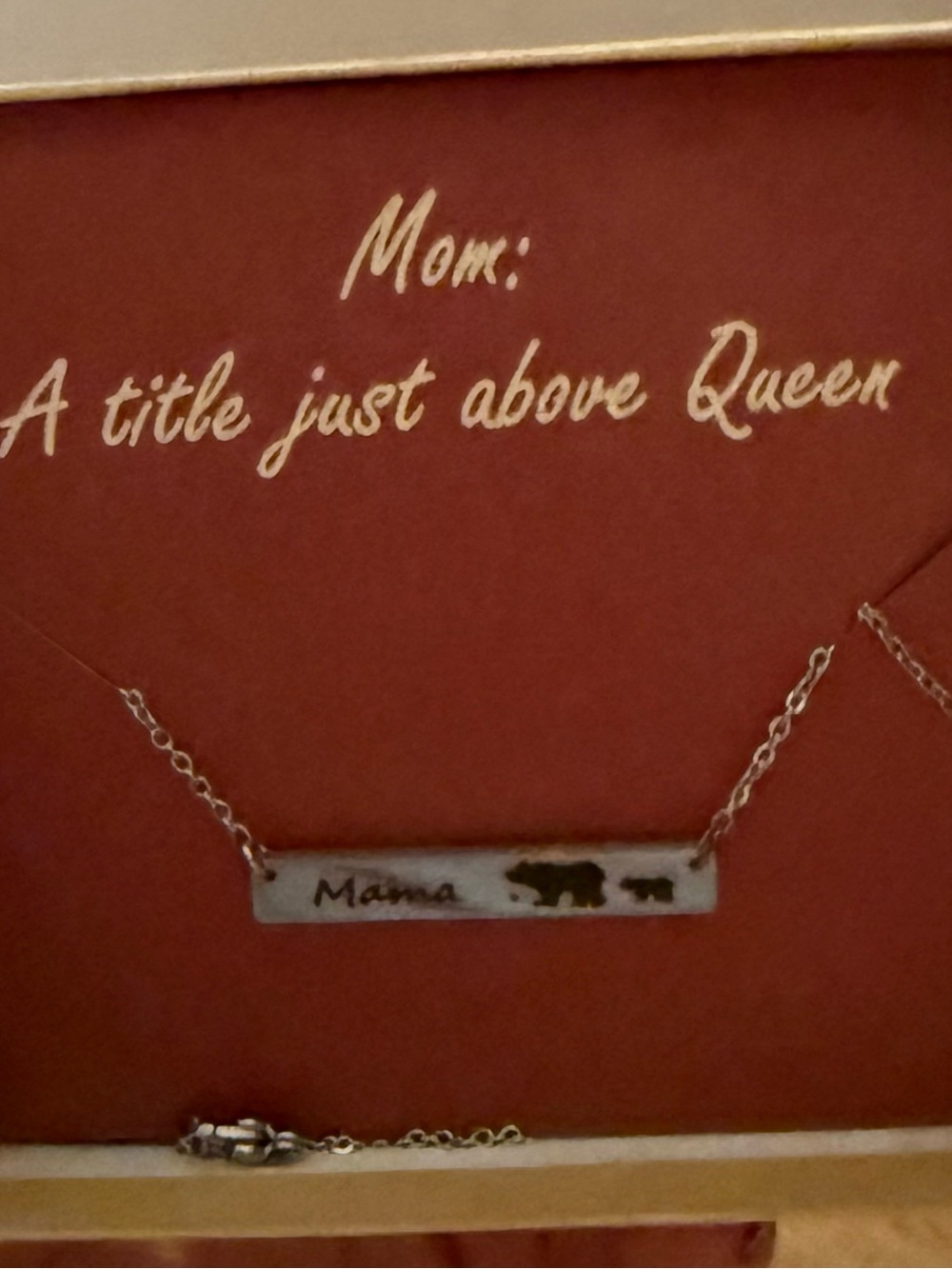 Silver 'Mama' Bar Necklace with Bear Motif - Women's Pendant